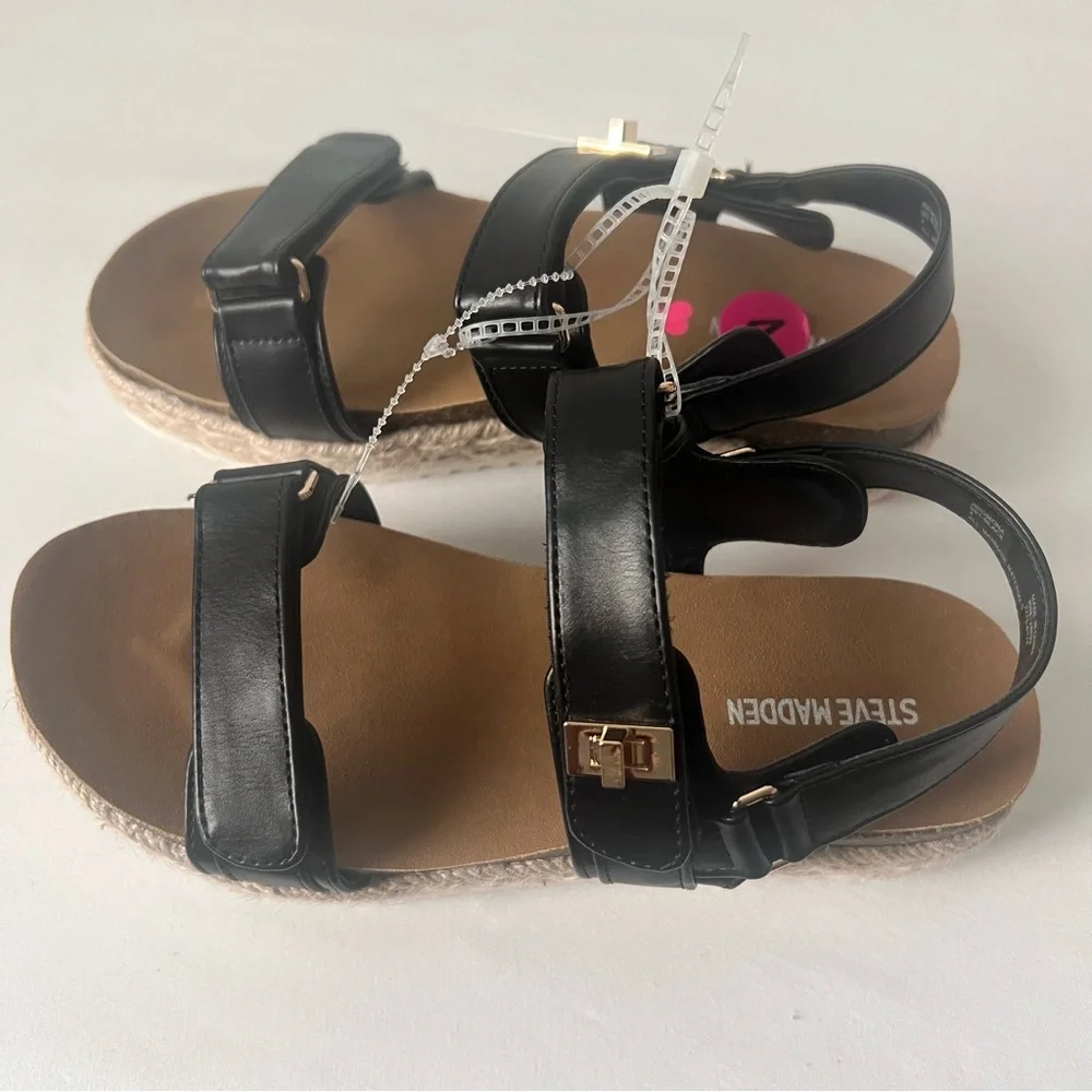Steve Madden Big Girl’s Black Classy Sandals with Adjustable Straps Size 4 NWOT